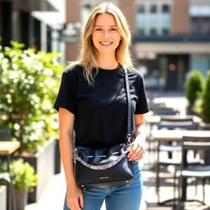 Badgley Mischka Elegant Black Shoulder Bag with Silver Accents